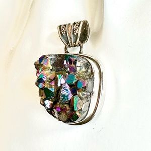 Sterling w druzy stones crystals geodes handcrafted pendant OOAK artist signed